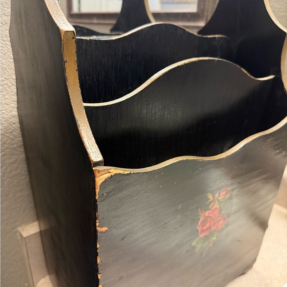 Vintage Black Organizer with Rose Design